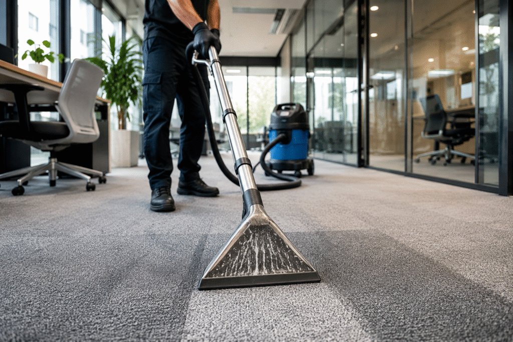 Professional commercial carpet cleaning service in a Yorkshire office