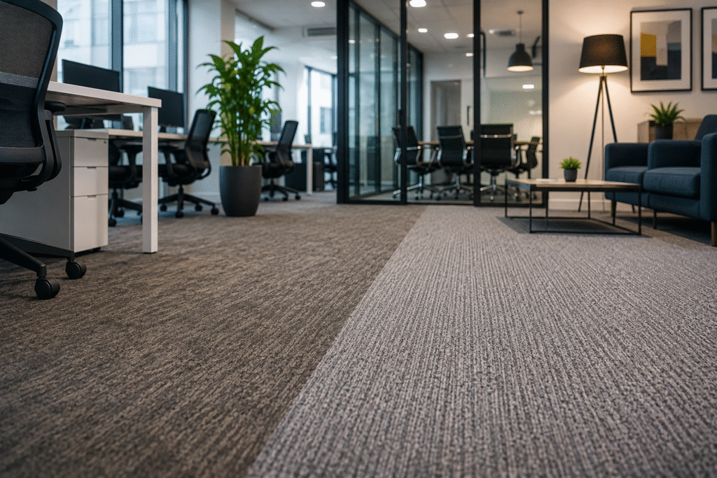 Modern Leeds office with professionally cleaned commercial carpet and contemporary workspace interior.